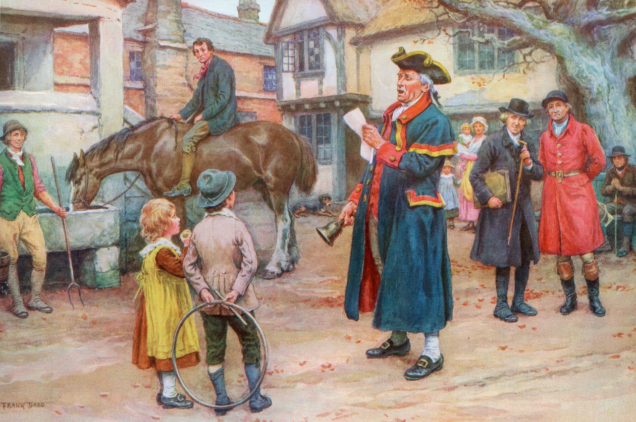 Byskriker leser nyhetene, ca. 1925 (skjermtrykk) av Frank Dadd
