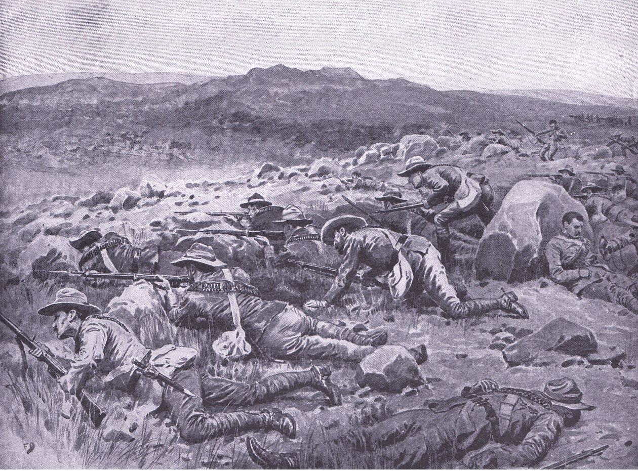 Med Queensland Imperial Bushmen på Rhenoster Kop 29. november 1900, illustrasjon fra After Pretoria: The Guerilla War, 1902 av Frank Dadd