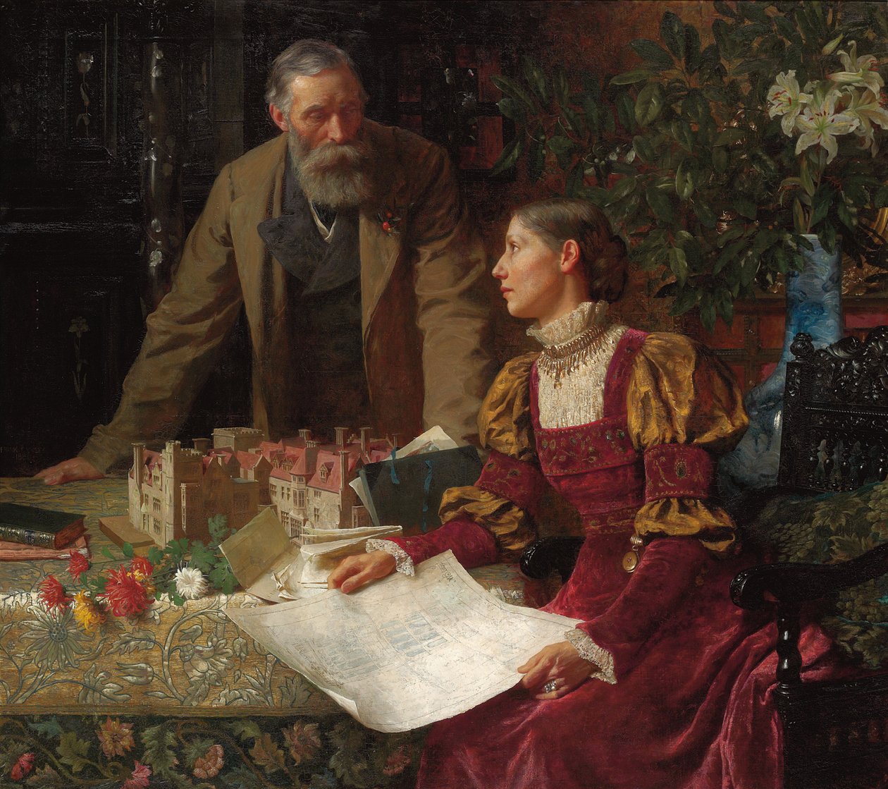 Husbyggerne, 1880 av Frank Dicksee