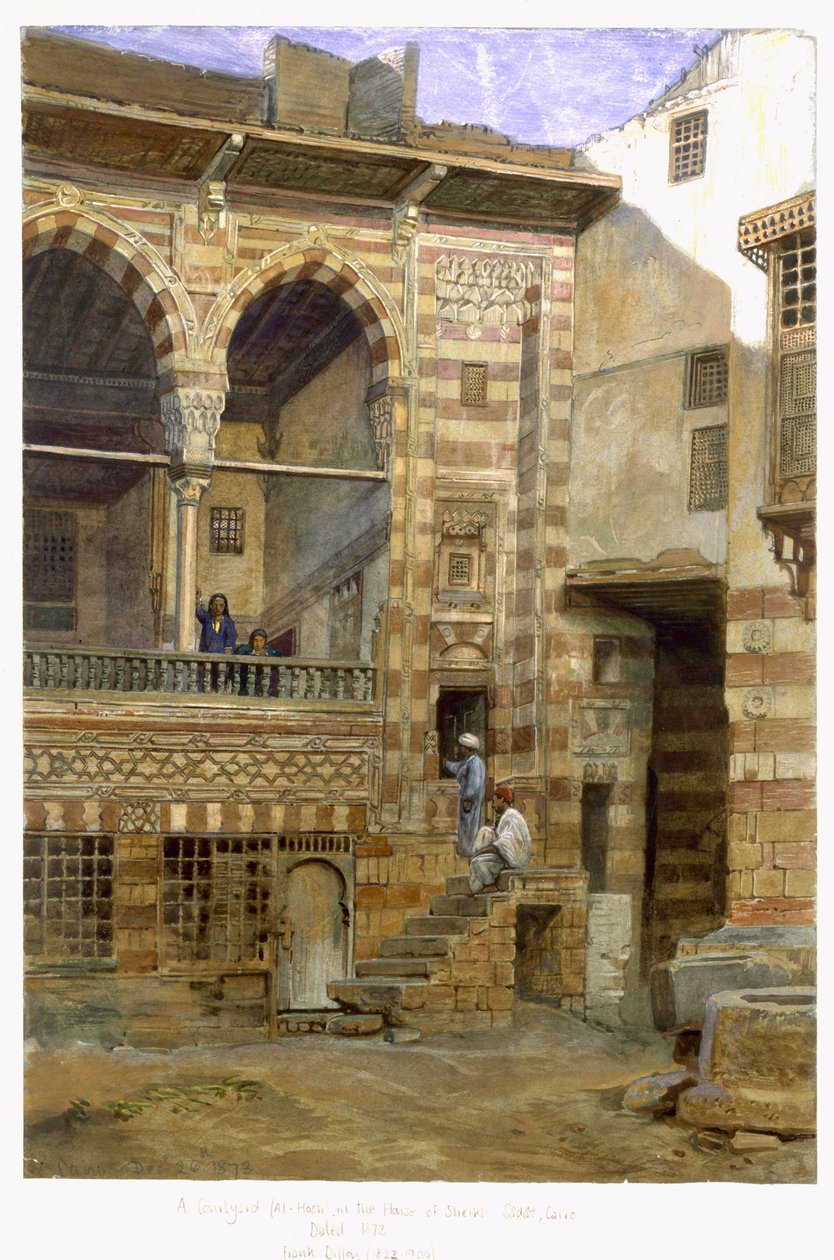 En gårdsplass, Al Hosh, i huset til Shiekh Sadat, Kairo, 1873 av Frank Dillon