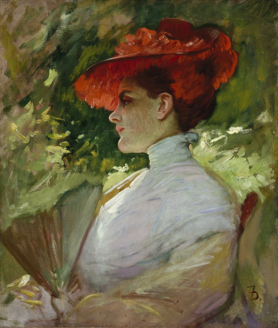 Dame med rød hatt, eller portrett av Maggie Wilson, ca. 1904 (olje på lerret) av Frank Duveneck
