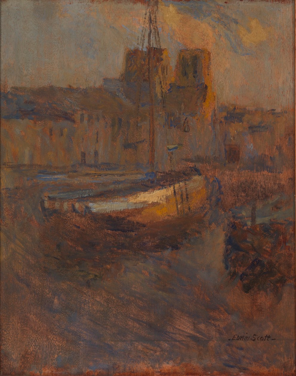 Skip ved anker, Cherbourg nr. II, n.d. av Frank Edwin Scott