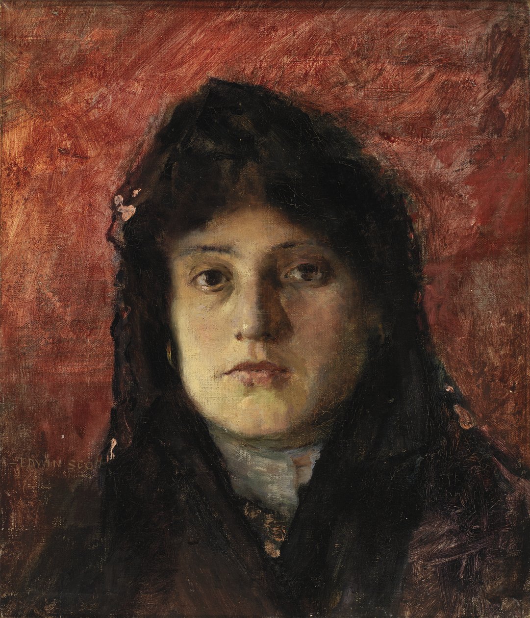 Hodet til en kvinne, ca. 1910. av Frank Edwin Scott