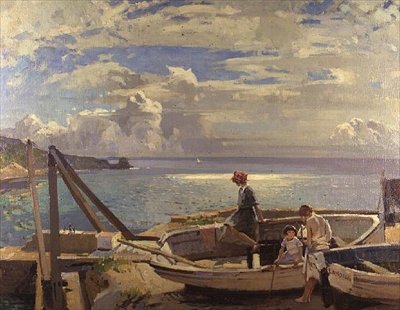 Lamorna Cove - Høytidens siste dag av Frank Gascoigne Heath