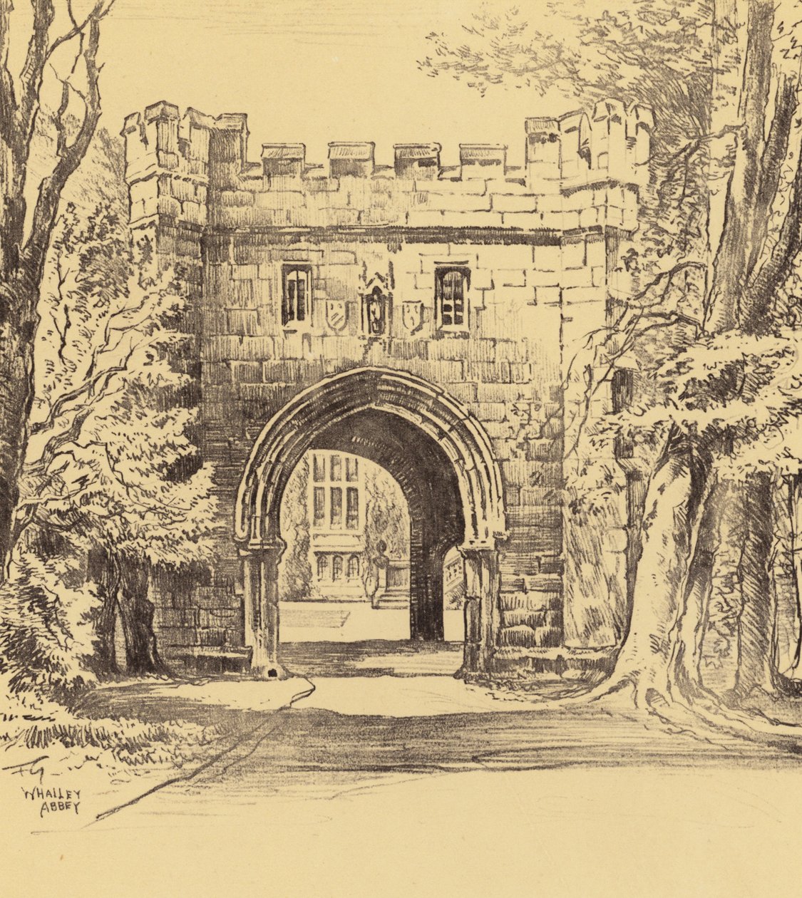 Whalley Abbey, Den nordøstlige porten (lito) av Frank Greenwood