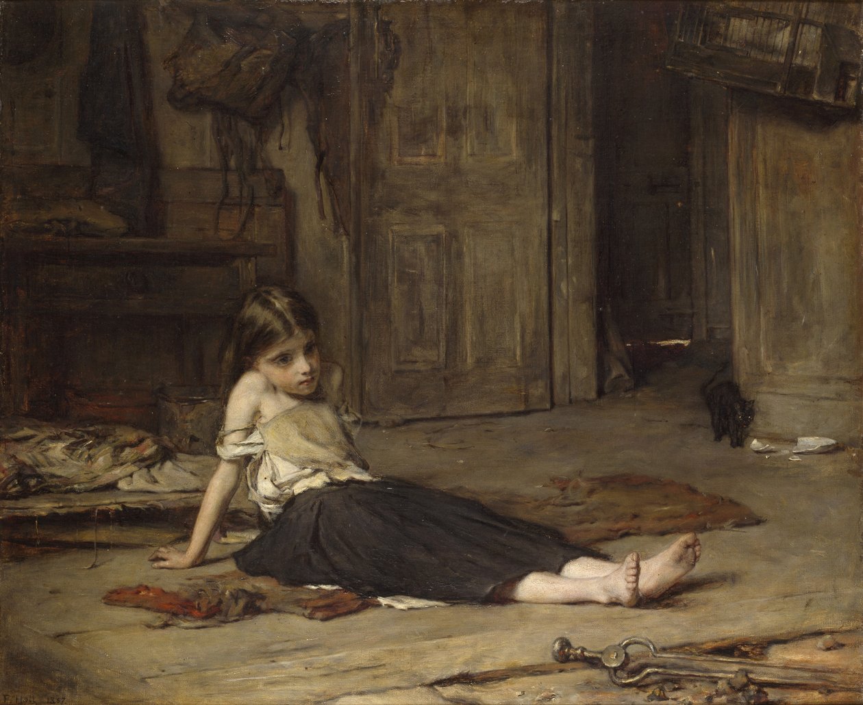 Jente ved bålet, 1867 av Frank Holl