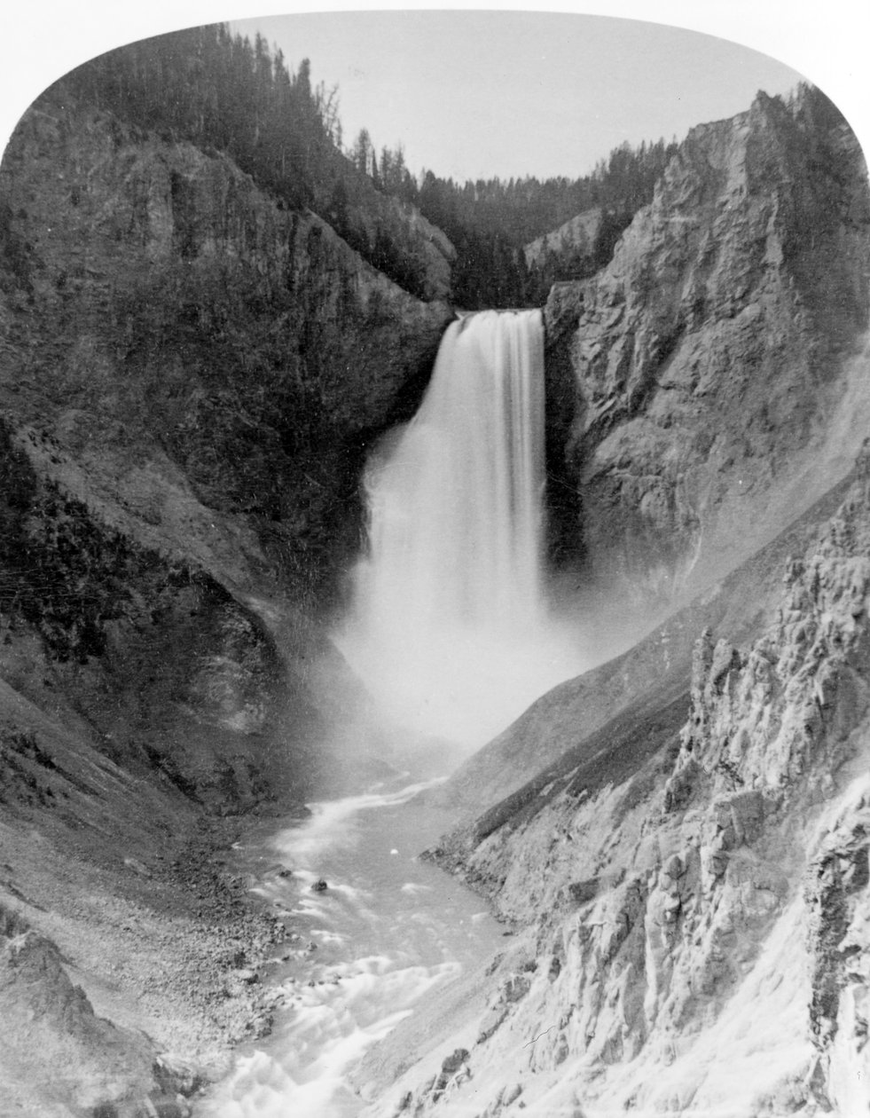 Great Falls of the Yellowstone, 360 fot, ca. 1883 (s/hvitt-bilde) av Frank Jay Haynes