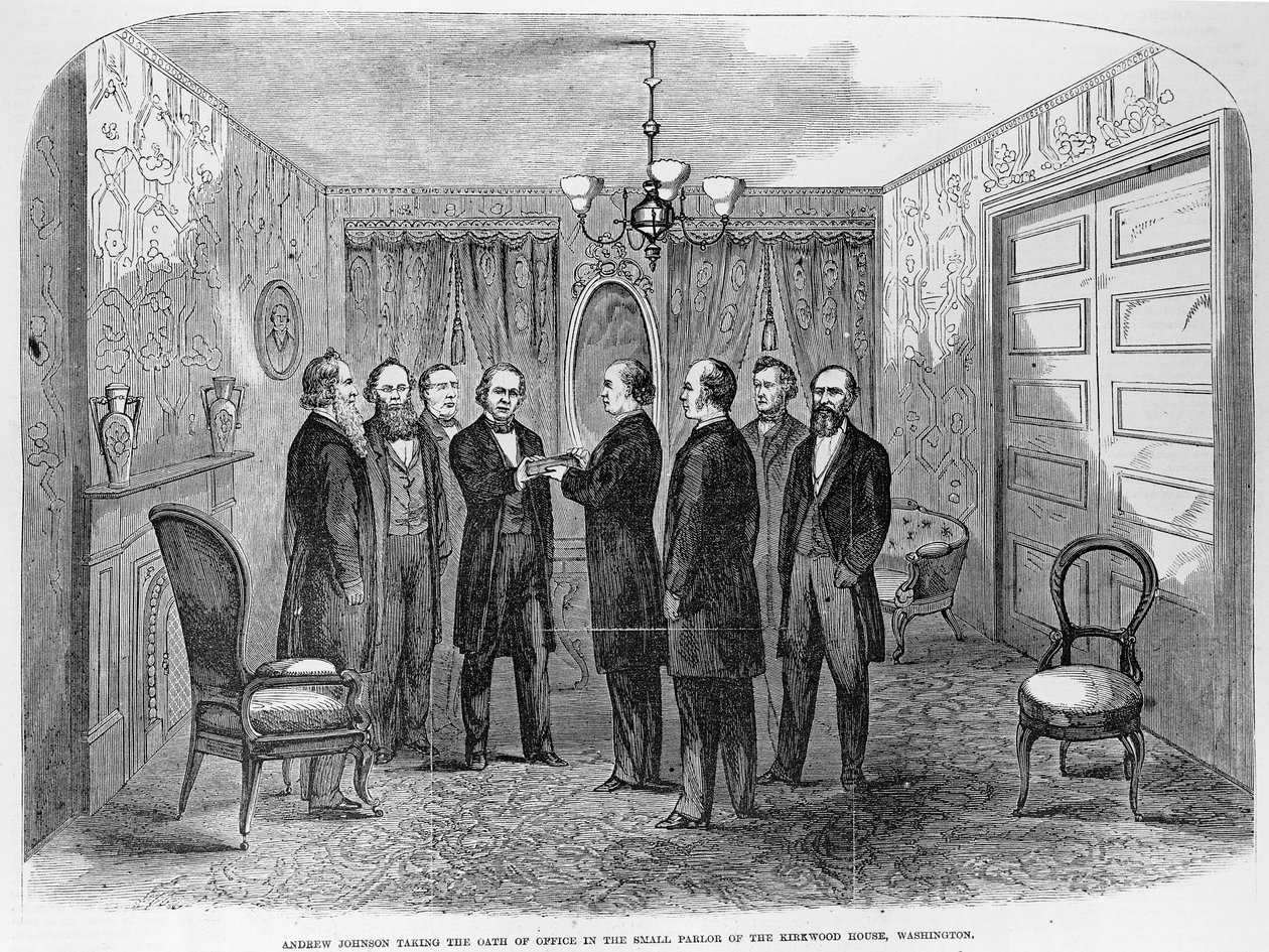 President Johnson (1808-75) avla embetsed, fra 'Frank Leslie's Illustrated Newspaper', 6. januar 1866 av Frank Leslie