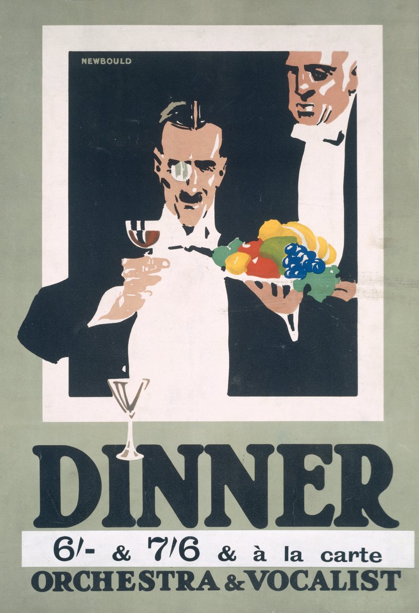 Annonse for middag og orkester og vokalist (farge litho) av Frank Newbould