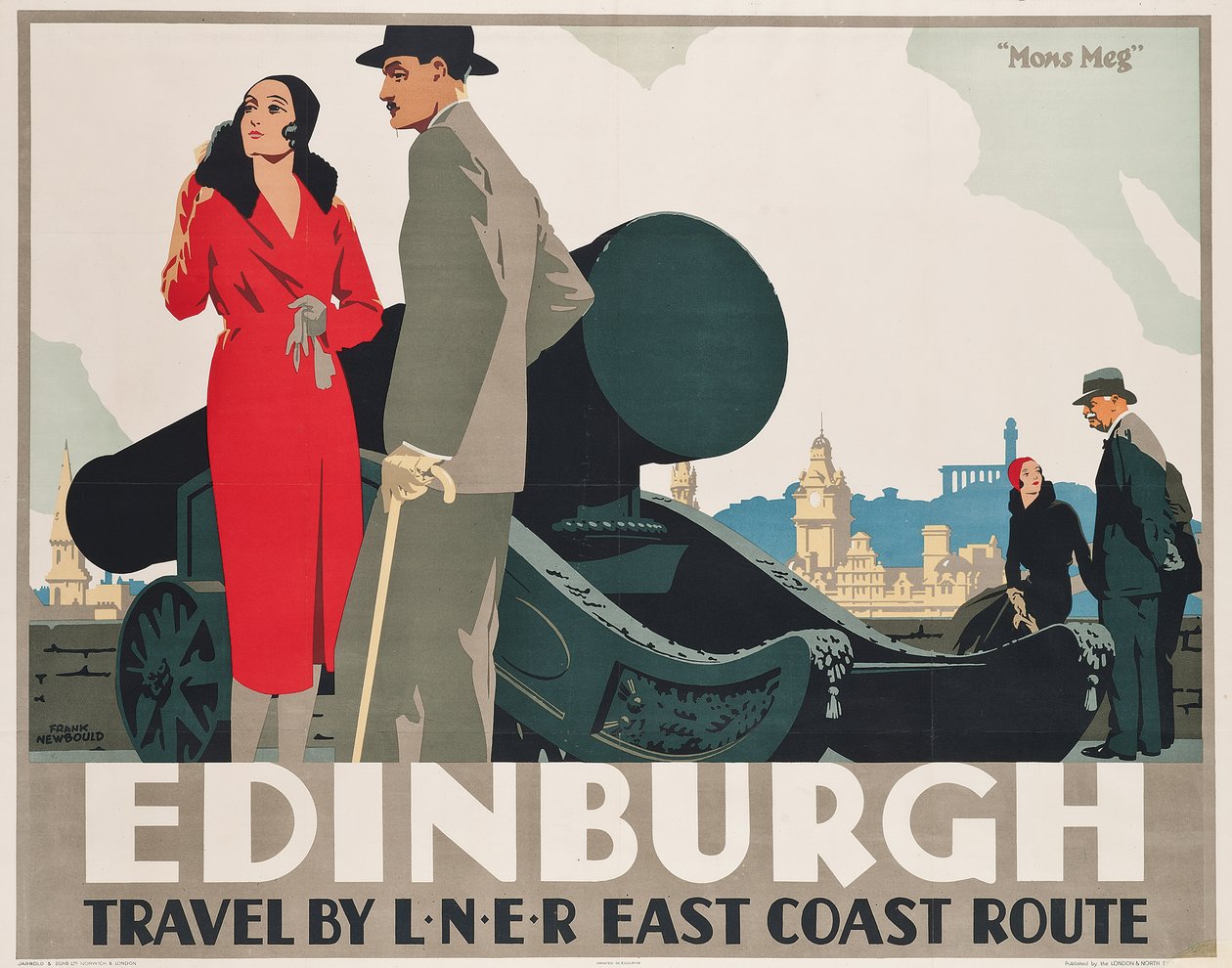 Plakat som annonserer LNERs østkystruter til Edinburgh av Frank Newbould