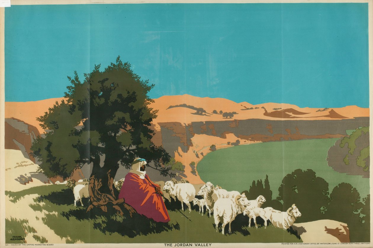The Jordan Valley, fra serien 'Buy Jaffa Oranges' (farge litho) av Frank Newbould
