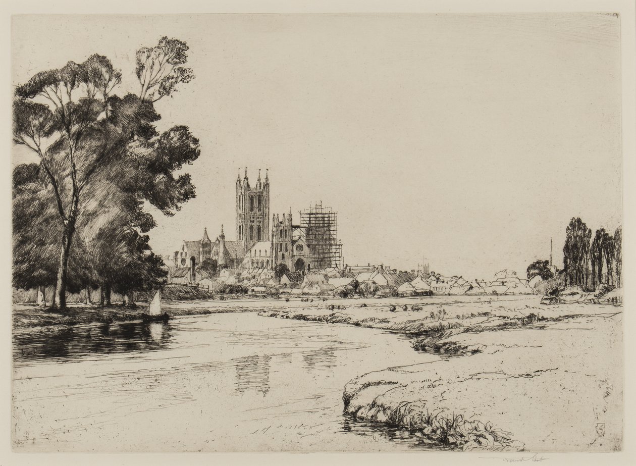 Canterbury fra Meadows, 1930 av Frank Short