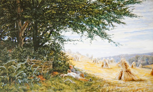 Par hviler under et tre i et maisfelt av Frank Walton