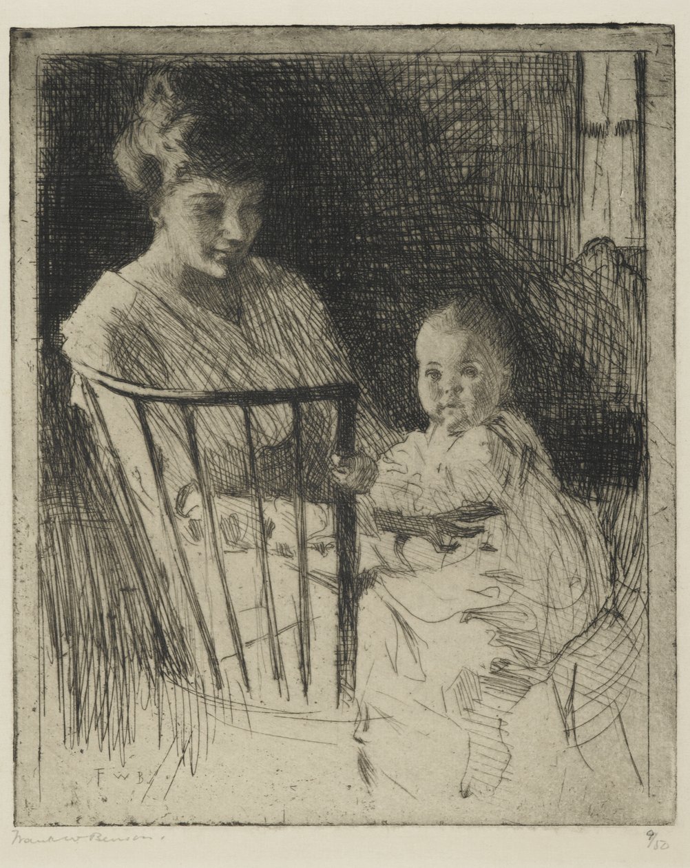 Mor og barn (etsing med noe tørrpunkt) av Frank Weston Benson