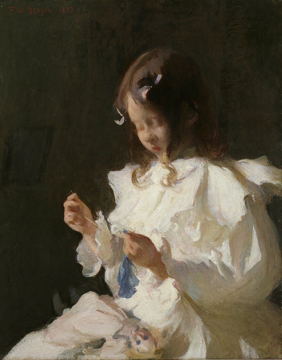 Portrett av et barn som syr av Frank Weston Benson