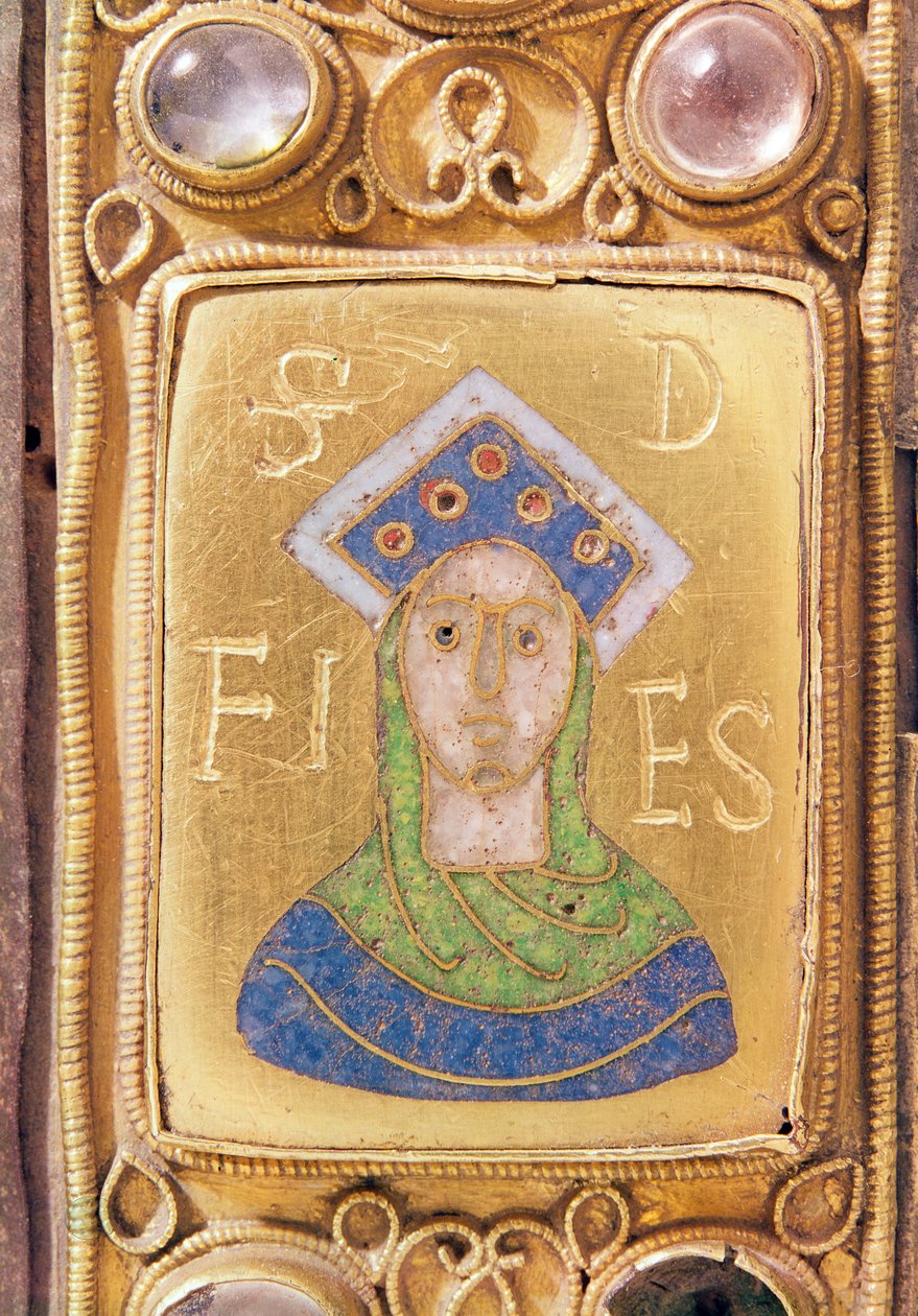 St. Foy, detalj fra et bærbart alter, ca. 1100 (gull og emalje) av Frankish School
