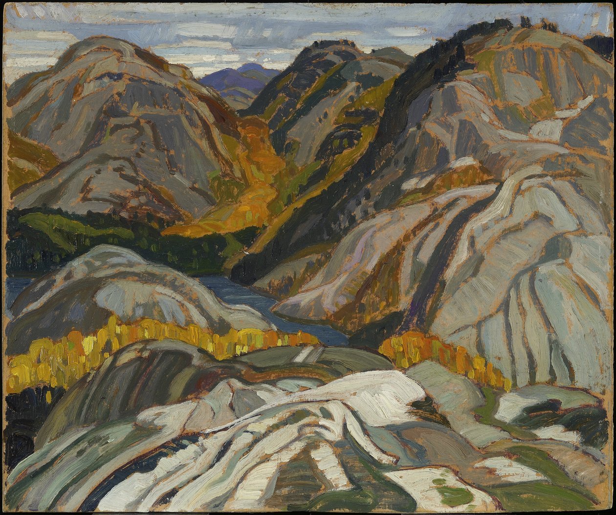 La Cloche Hills, Rocks and Stream, 1932 (olje på laminert papp) av Franklin Carmichael