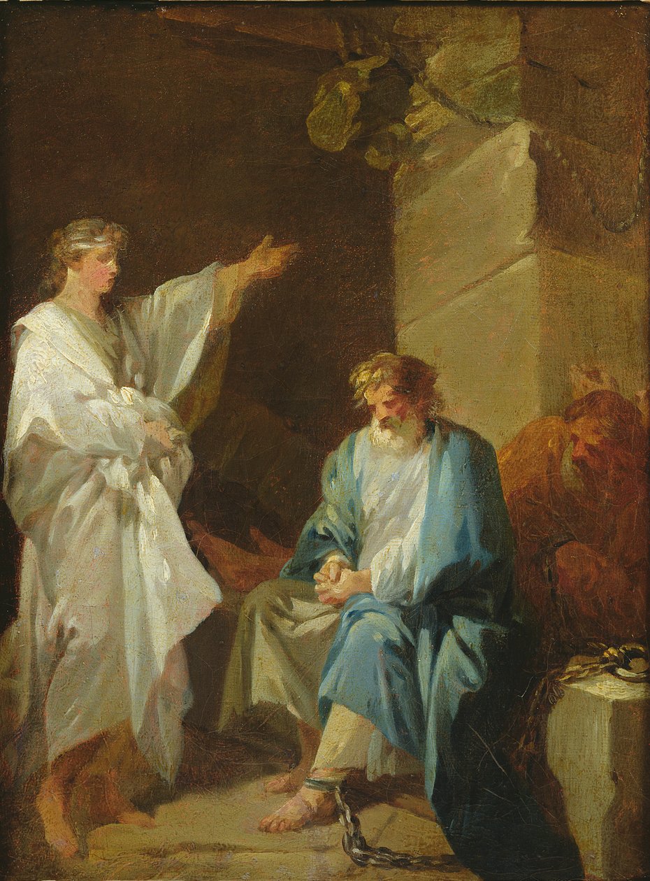 St. Sebastian forkynte troen til Diokletian i fengsler av François André Vincent