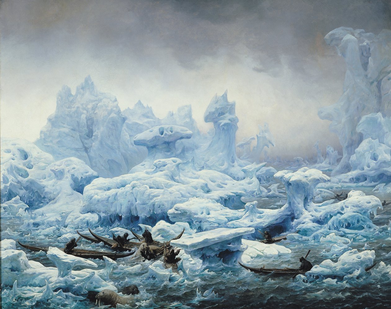 Fiske etter hvalross i Polhavet, 1841 av François Auguste Biard