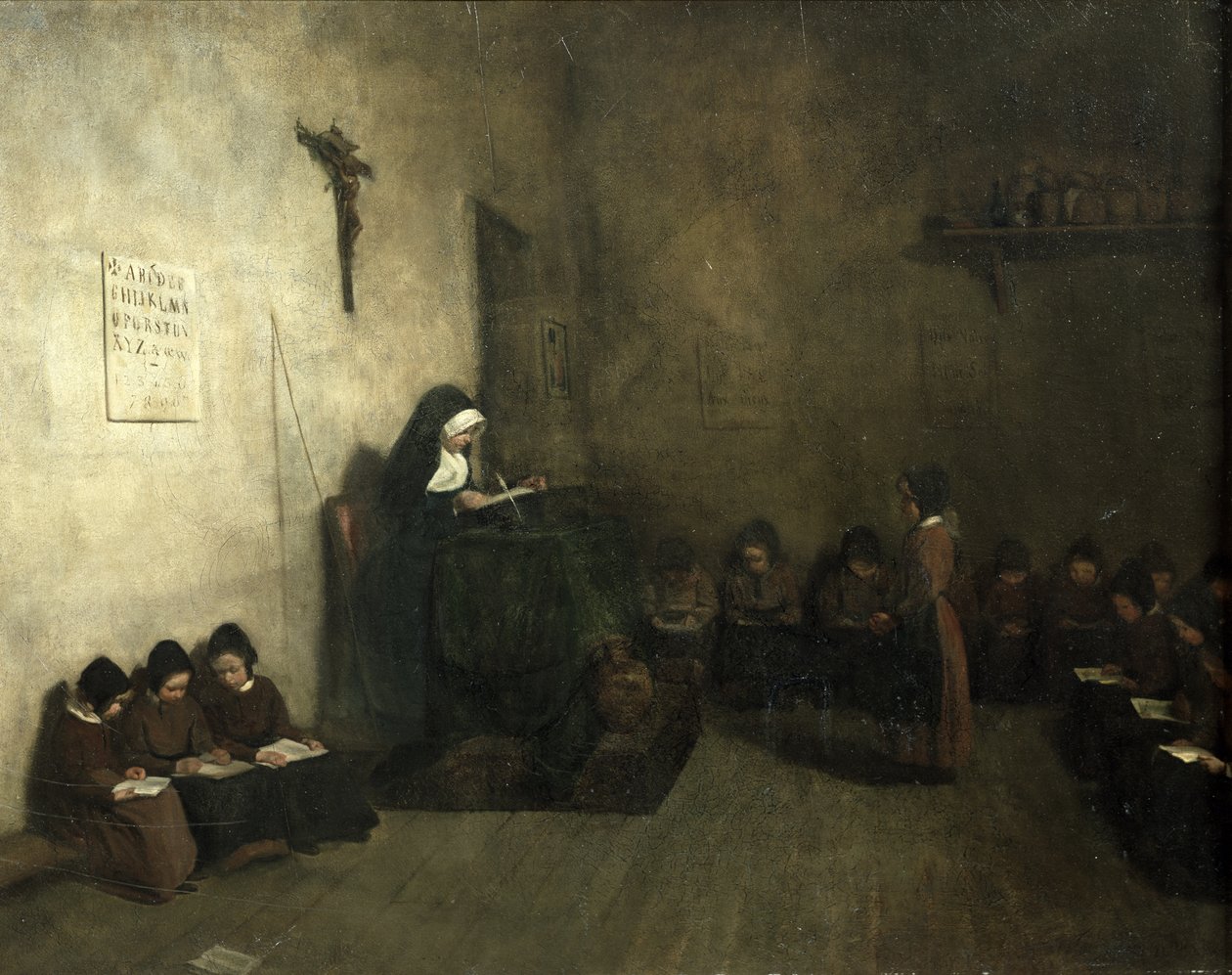 Interiør av en skole for foreldreløse jenter, 1850 av François Bonvin