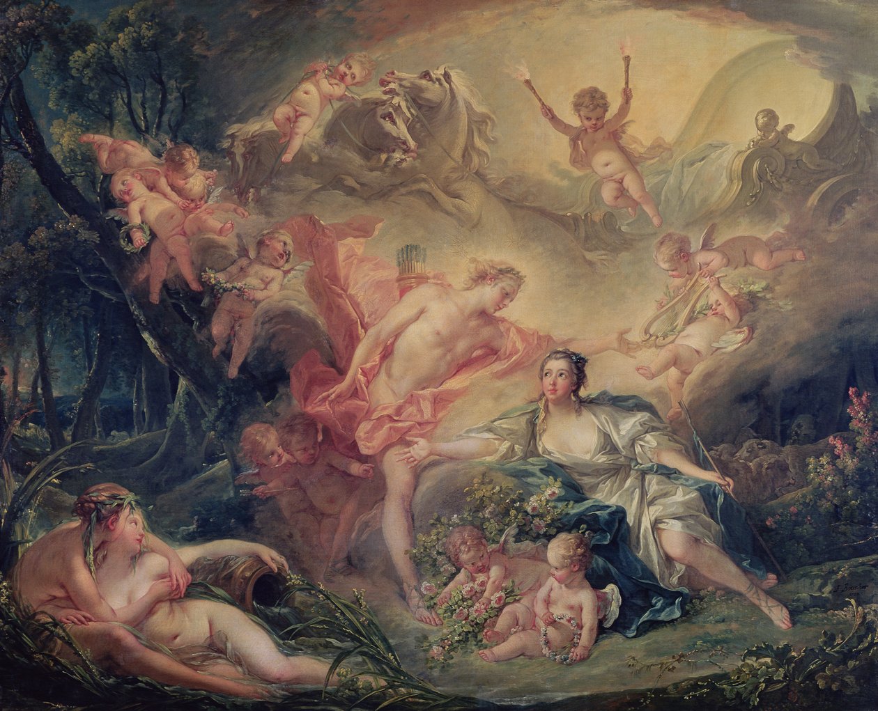Apollo avslører sin guddommelighet til gjeterinnen Isse, 1750 av François Boucher
