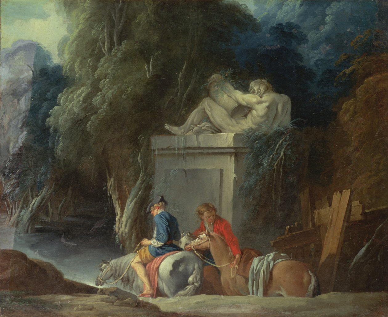 Crossing the Ford, sent på 1730-tallet (høyre halvdel av originalt maleri med 73441) av François Boucher