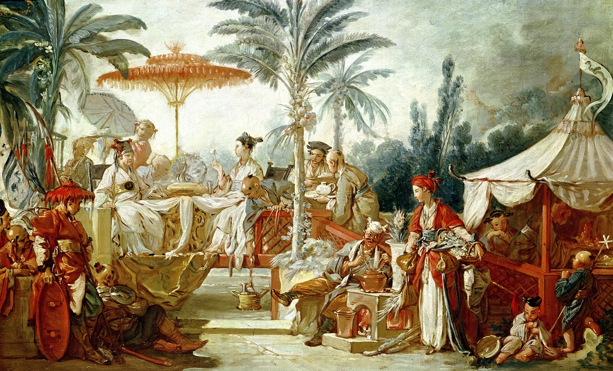 Den kinesiske keiserens fest, studie for en billedvev tegneserie, ca. 1742 av François Boucher