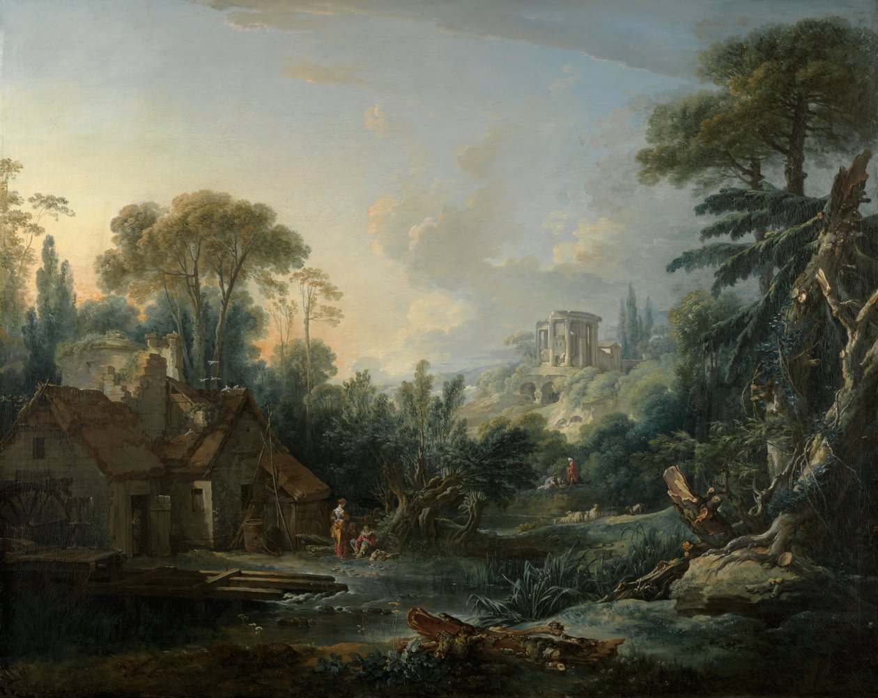 Landskap med en vannmølle av François Boucher