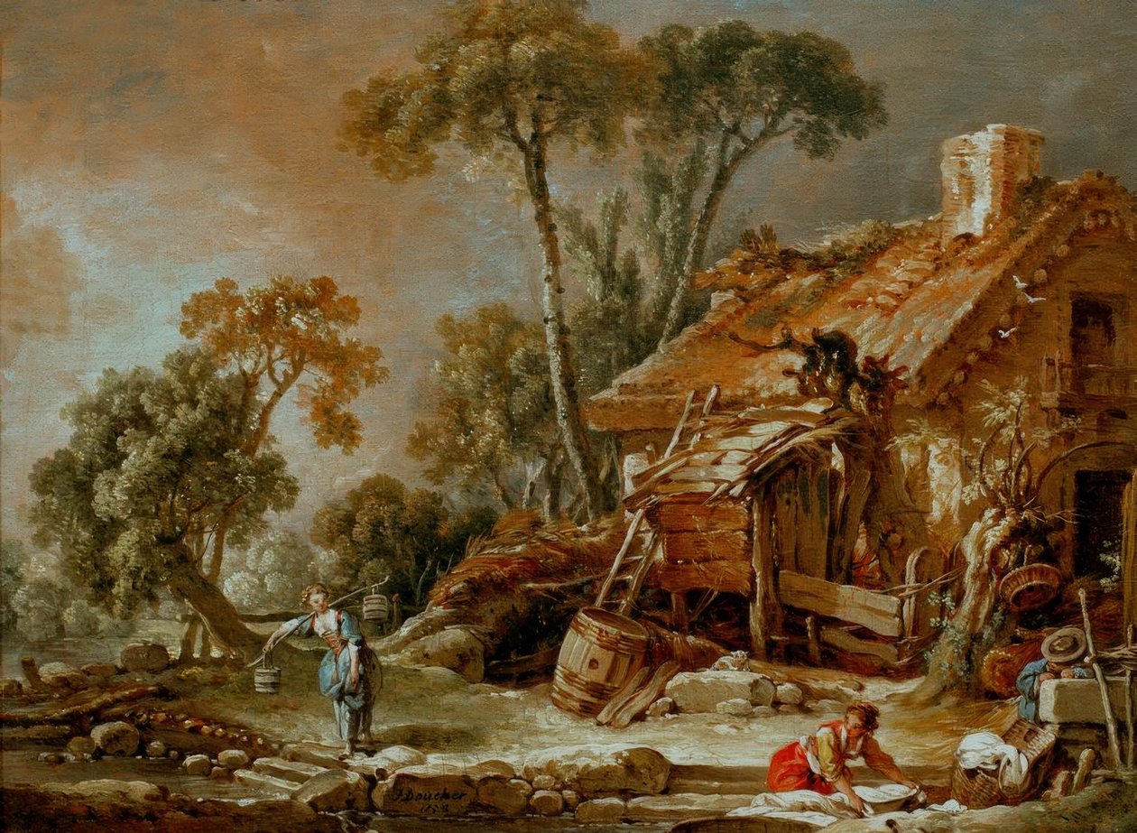 Landskap med gårdshus av François Boucher
