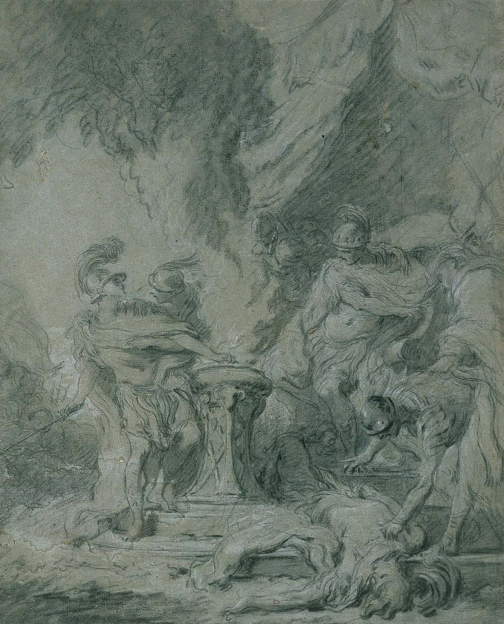 Mucius Scaevola stikker hånden i ilden av François Boucher