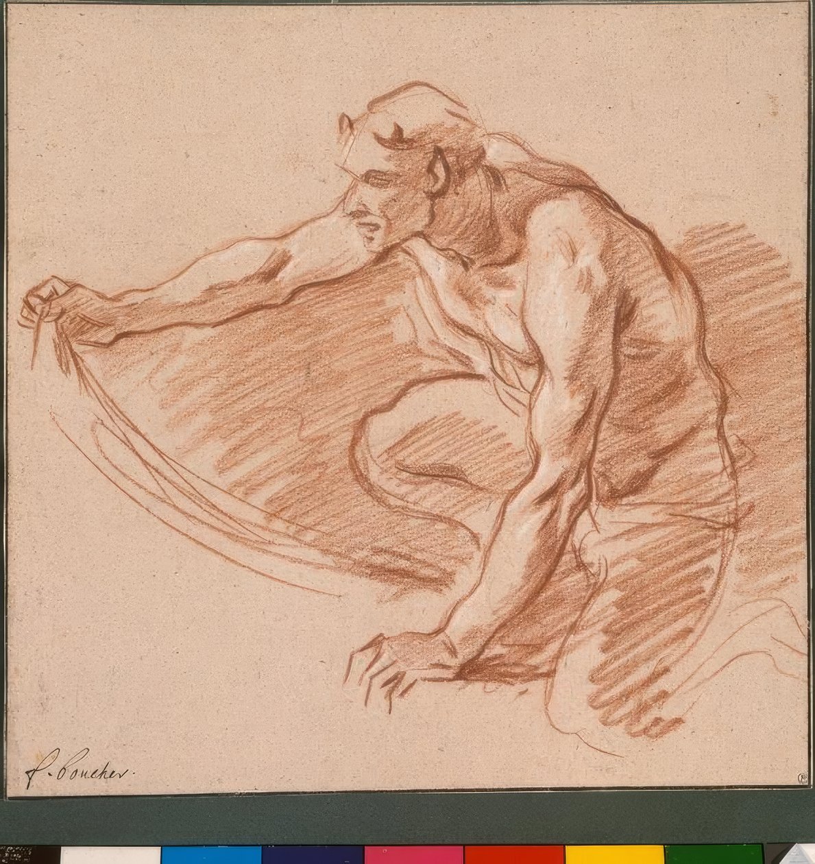 Satyr holder et draperi av François Boucher