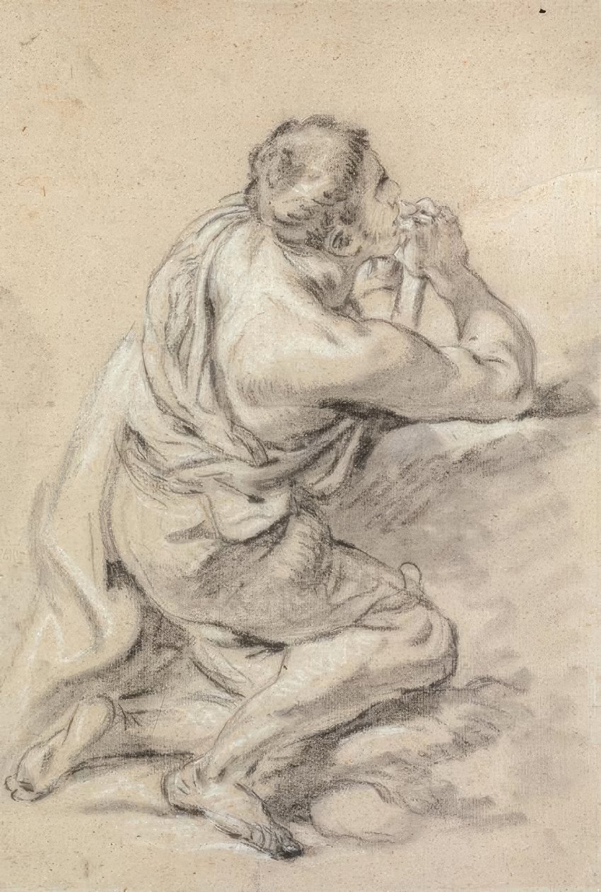 Studie av en knelende mann med sammenflettede hender av François Boucher