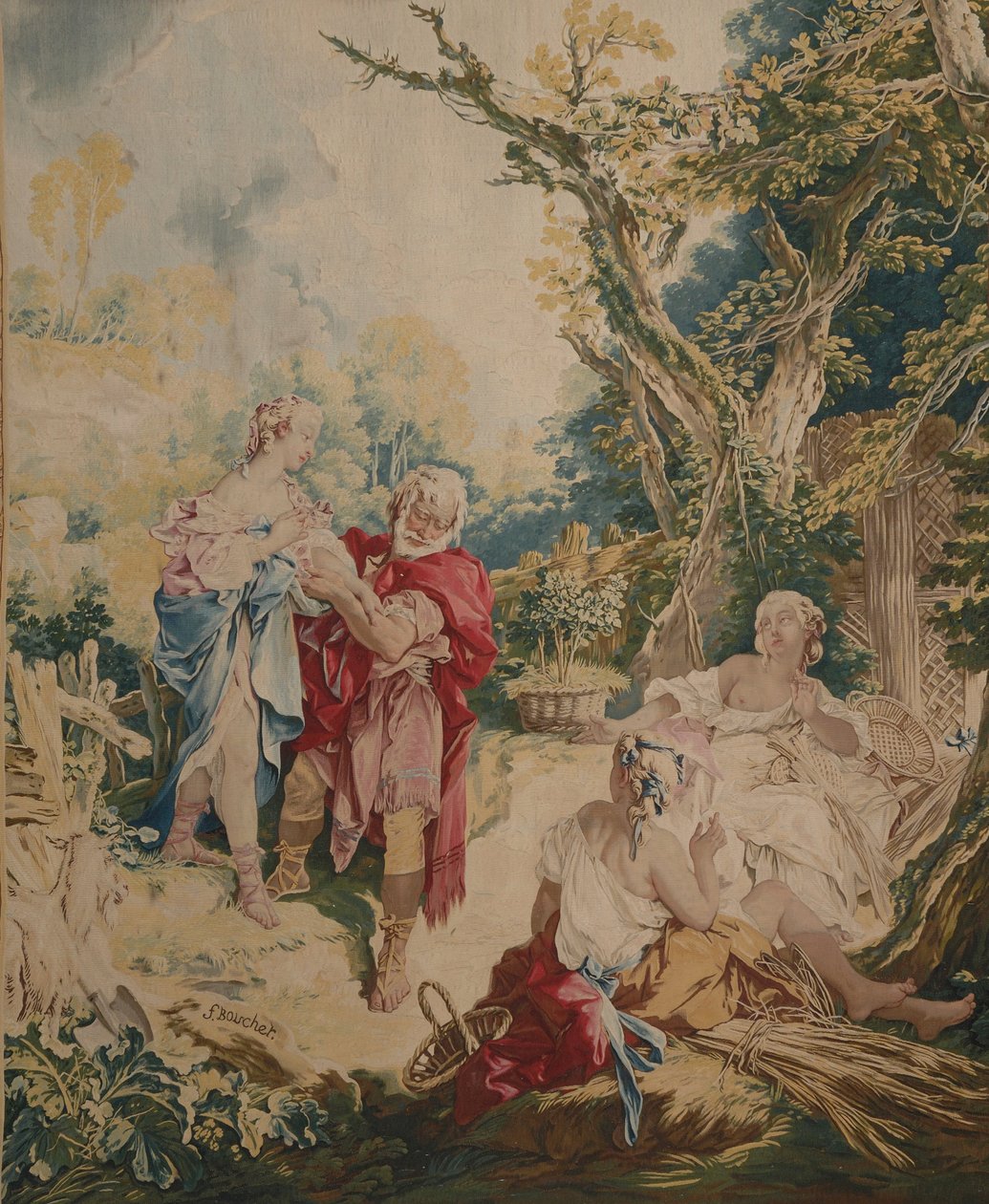 Veggteppe som viser Psyche and the Basketmaker av François Boucher