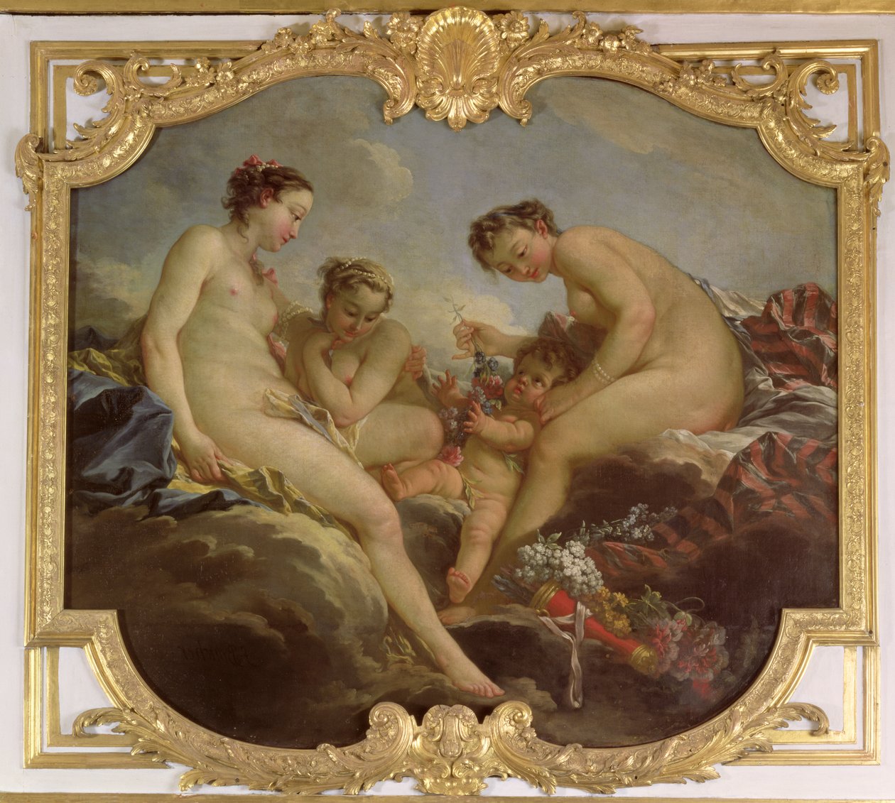 The Three Graces, dekorativt panel fra soverommet til prinsessen av Rohan, ca. 1735-40 av François Boucher