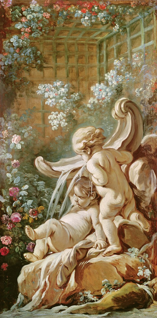 Two Cupids by a Basin, fra salongen til Gilles Demarteau, ca. 1750-65 av François Boucher