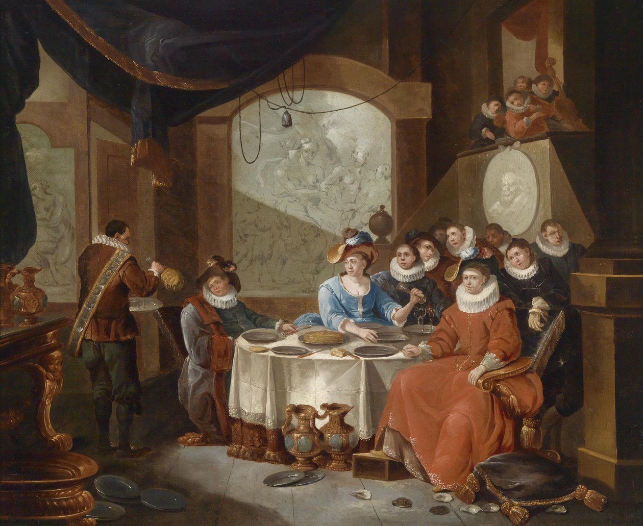 Et elegant selskap til et festmåltid av François Xaver Henri Verbeeck