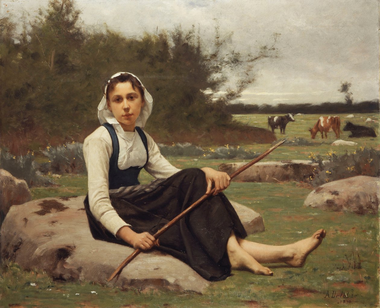 Gjeterinne, 1890 av François Alfred Delobbe