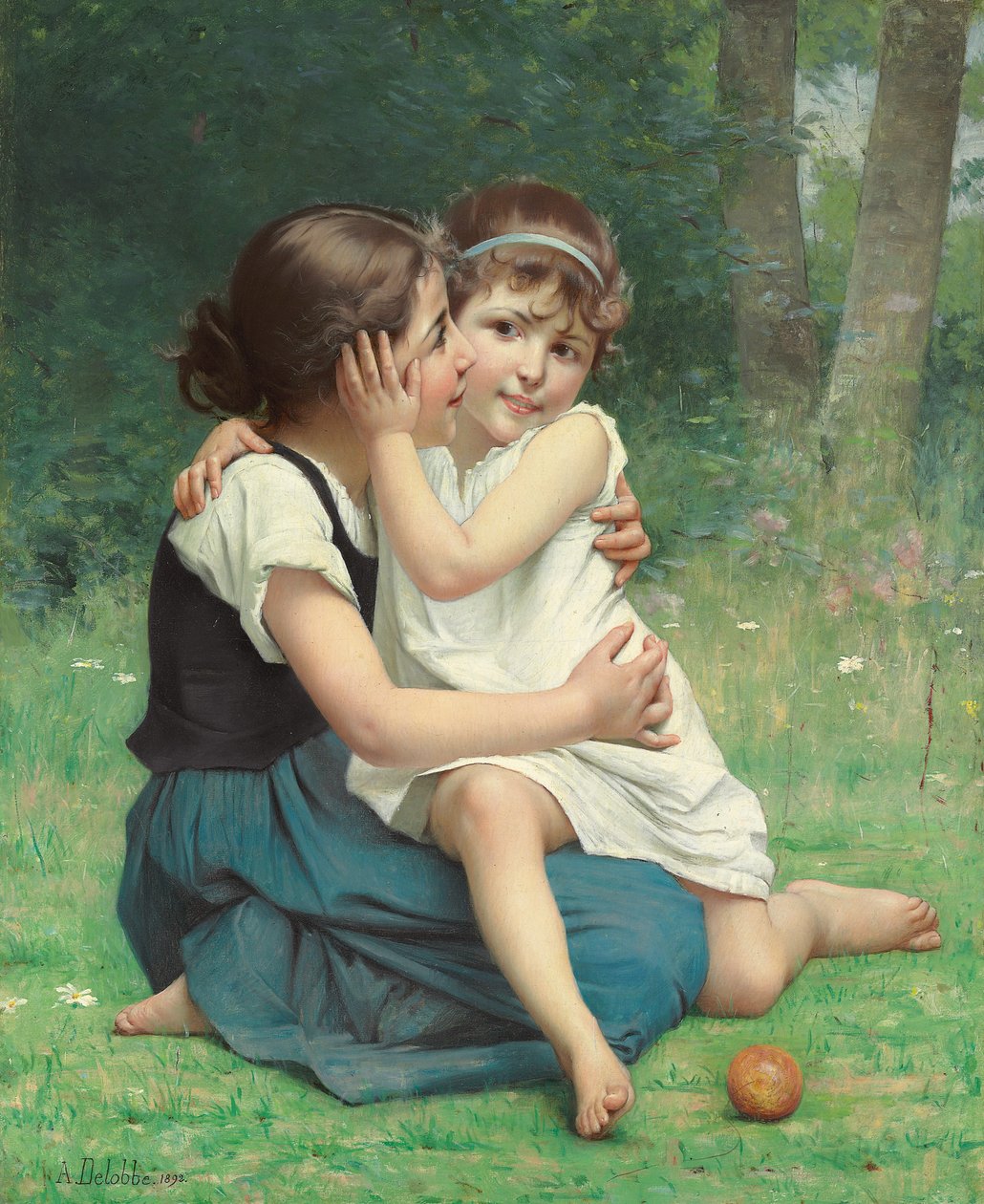 Søsterlig kjærlighet, 1892 av François Alfred Delobbe