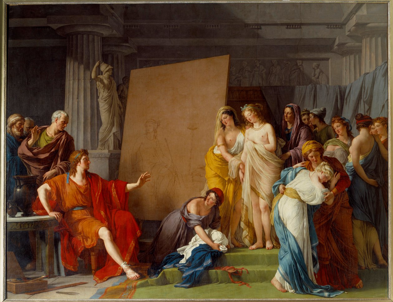 Maleren Zeuxis (eller Zeuxippos, gresk maler, 464-398 f.Kr.) velger som modell de vakreste jentene i Crotone-maleri av Francois Andre Vincent (1746-1816) Sun. 3,2x4,1m av François André Vincent