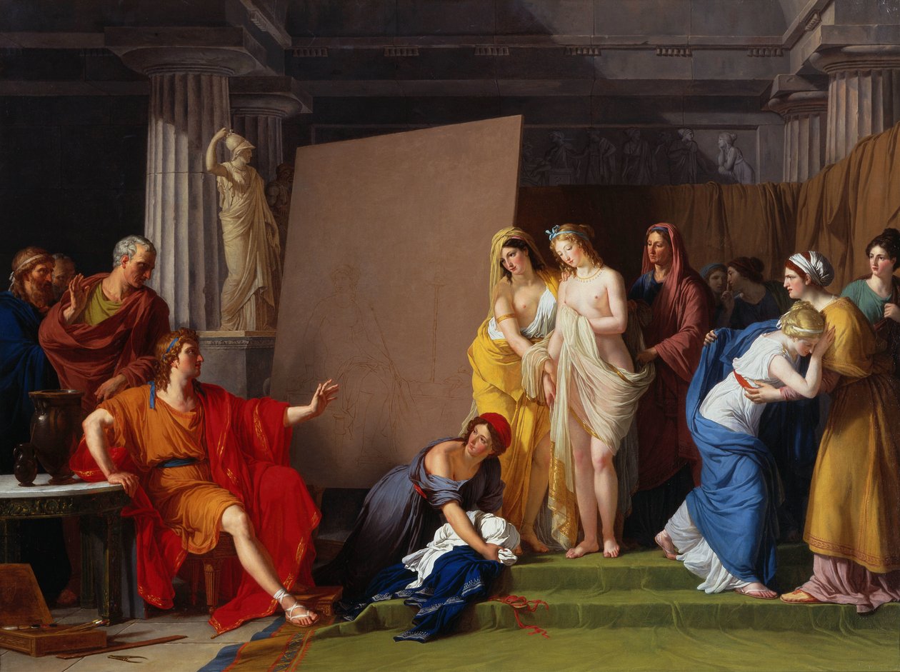 Zeuxis velger sine modeller for bildet av Helen blant jentene til Croton, ca. 1790. av François André Vincent