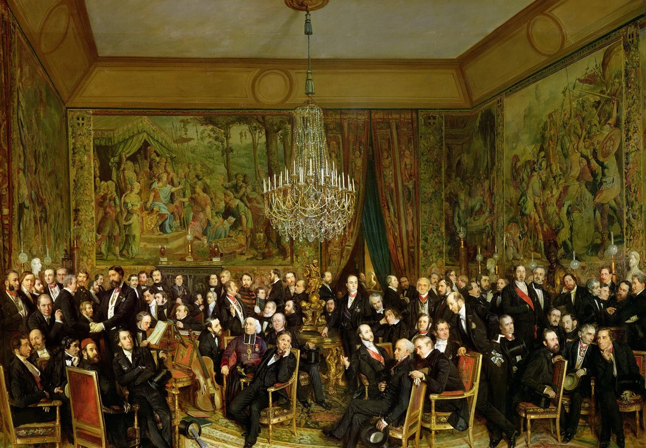 Salongen til Alfred Emilien, Comte de Nieuwerkerke 1811-1892 ved Louvre, 1855. av François August Biard