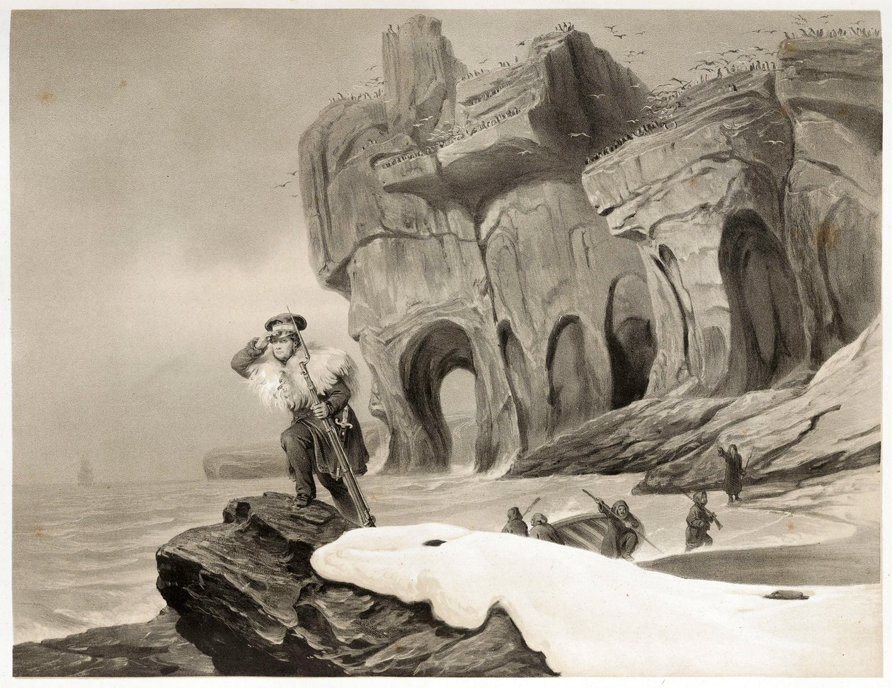 Bear Island fra Travels in Scandinavia, Lappland, Spitsbergen and the Færøyene, pub. 1852 (gravering) av François Auguste Biard