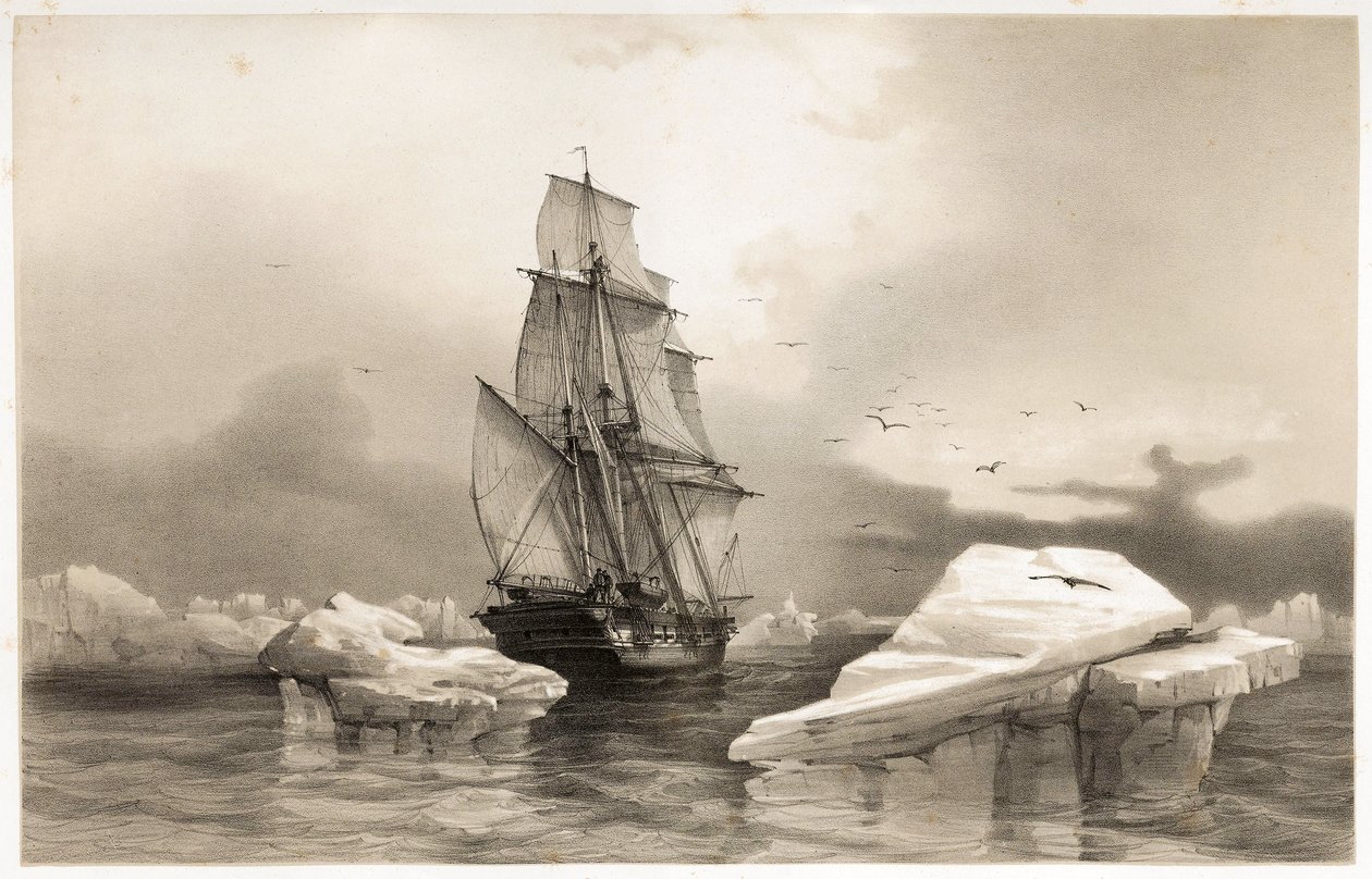 Corvette "La Recherche" nær Bear Island 7. august av François Auguste Biard