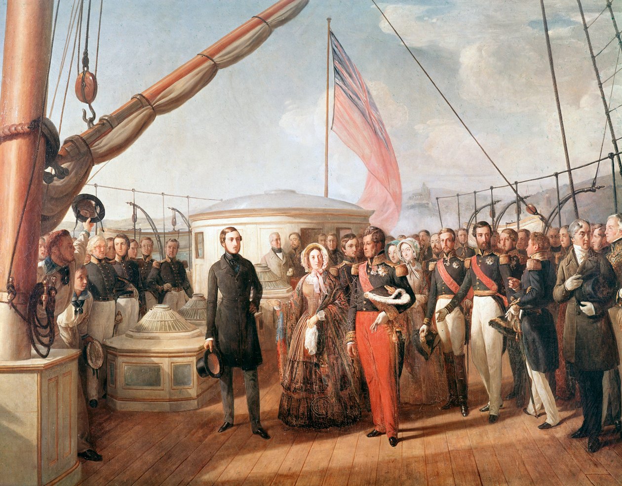 Intervju mellom Victoria, Queen of England og Louis-Philipp, King of France, om bord på yachten Victoria and Albert, utenfor Treport, 2. september 1843 (Detaljmaleri av François Auguste Biard