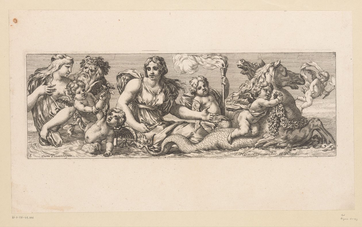Saint Catherine med nereider, satyrer og fantastiske dyr i vannet Mytologiske figurer ved vannet (serietittel) av François Bignon (attributed to)