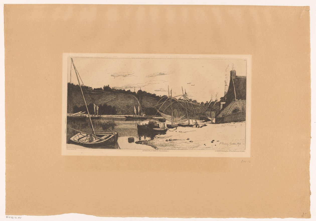 Utsikt over havnen av Rance Banks of the Rance (nær Dinan) (tittel på objekt) Ti etsninger, tegnet og gravert av F. Bonvin, Painter (serietittel) av François Bonvin