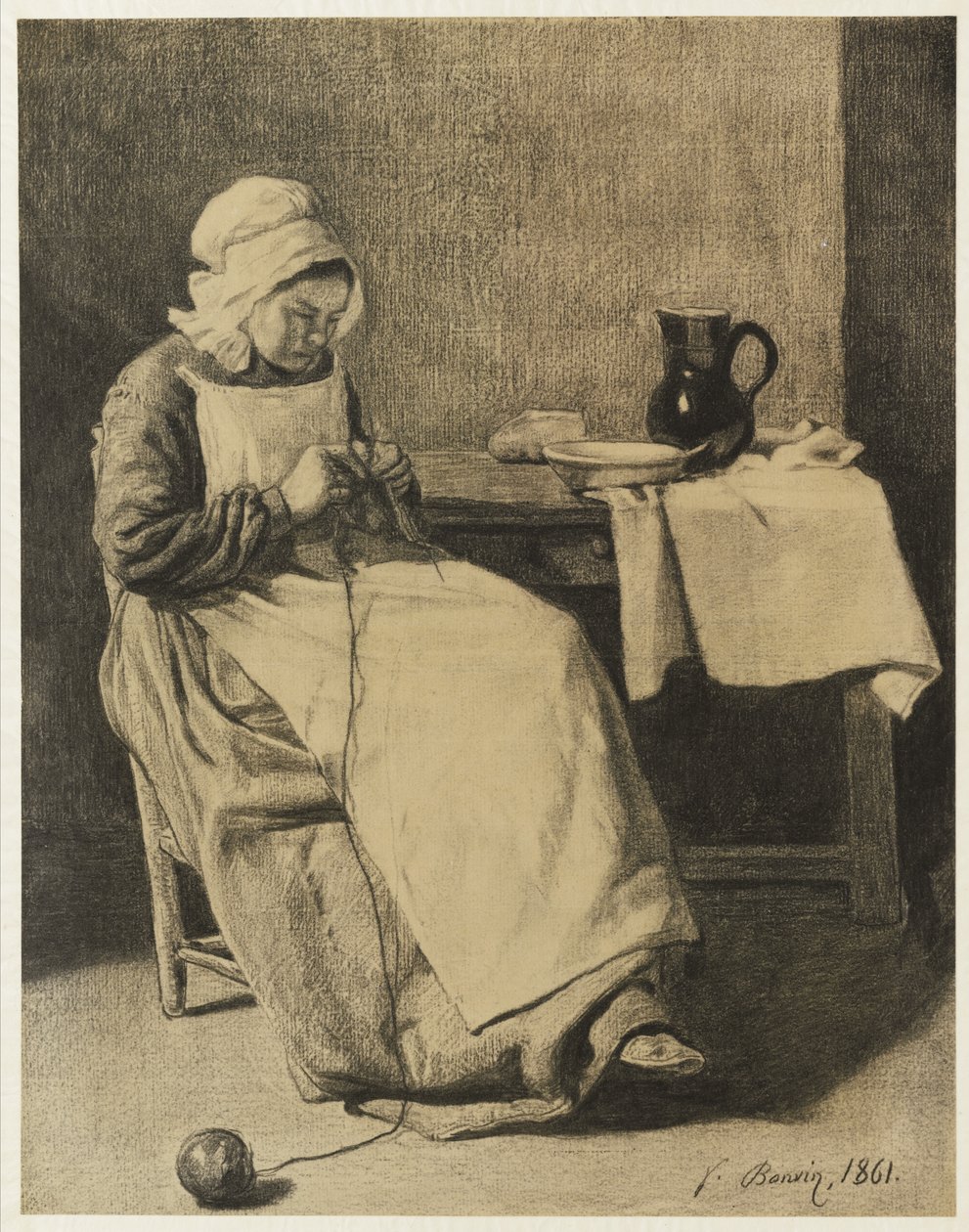 Tjenerstrikking, 1861 av François Bonvin