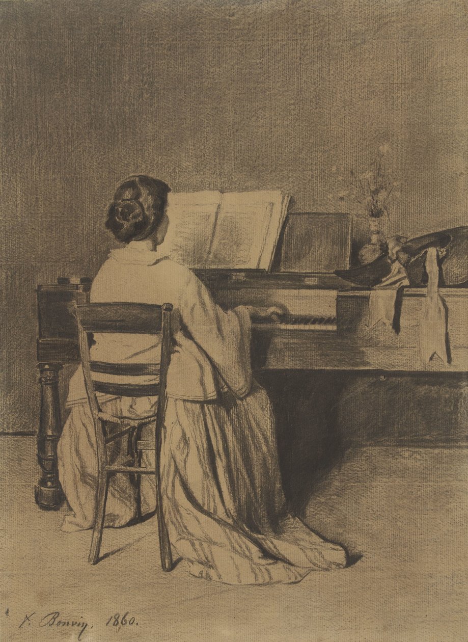 Kvinne ved pianoet, sett bakfra av François Bonvin