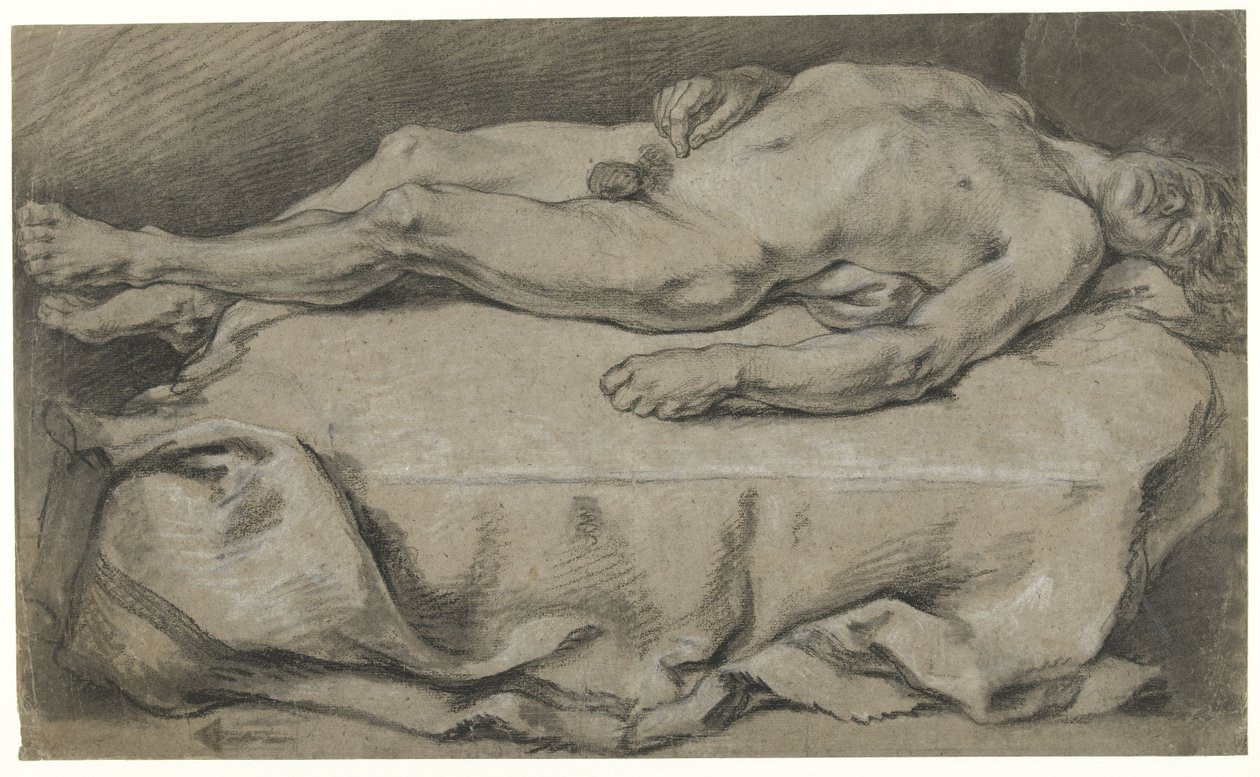 Anatomisk studie av liggende naken mann av François Boucher (manner of)