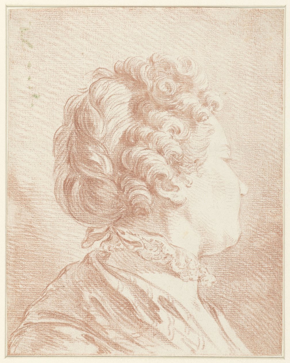 Damehode vendt mot høyre med blondekrage av François Boucher (possibly)